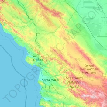 Topografische Karte San Luis Obispo, Höhe, Relief