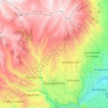 Topografische Karte Quisapincha, Höhe, Relief
