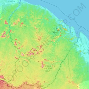 Topografische Karte Französisch-Guayana, Höhe, Relief