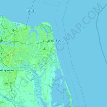 Topografische Karte Virginia Beach, Höhe, Relief