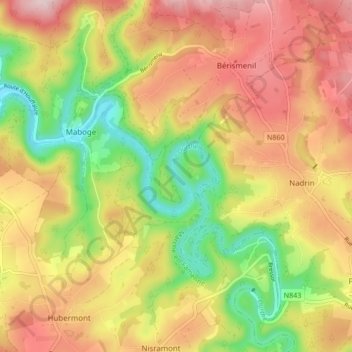 Topografische Karte Ourthe, Höhe, Relief