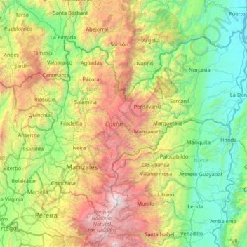 Topografische Karte Caldas, Höhe, Relief