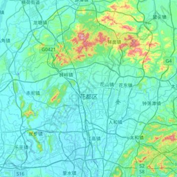 Topografische Karte 花都区, Höhe, Relief