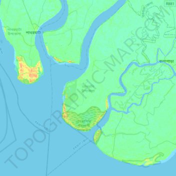 Topografische Karte তালতলি উপজেলা, Höhe, Relief