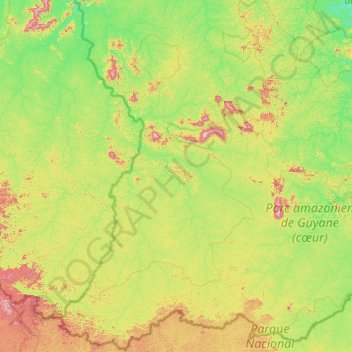 Topografische Karte Aire d'adhésion du Parc amazonien de Guyane, Höhe, Relief