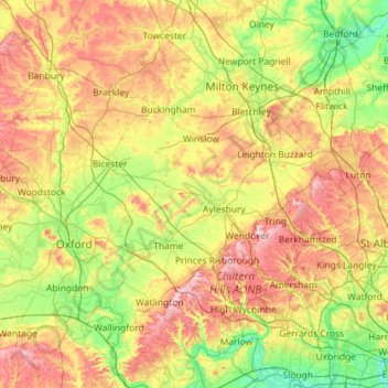 Topografische Karte Buckinghamshire, Höhe, Relief
