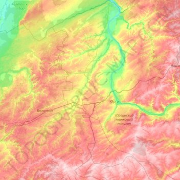 Topografische Karte Юргинский муниципальный округ, Höhe, Relief
