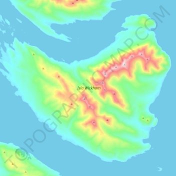 Topografische Karte Isla Wickham, Höhe, Relief