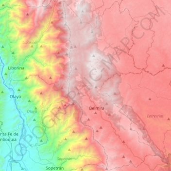 Topografische Karte Belmira, Höhe, Relief