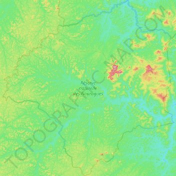 Topografische Karte Réserve naturelle des Nouragues, Höhe, Relief
