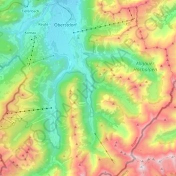 Topografische Karte Trettach, Höhe, Relief
