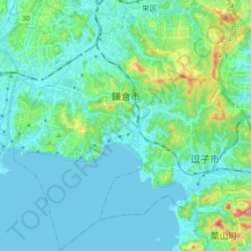Topografische Karte Kamakura, Höhe, Relief