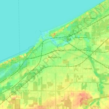 Topografische Karte Michigan City, Höhe, Relief