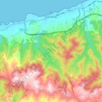 Topografische Karte Sidi Ghiles, Höhe, Relief