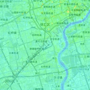 Topografische Karte Xuhui District, Höhe, Relief