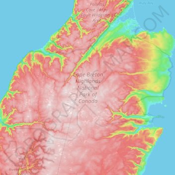 Topografische Karte Cape Breton Highlands National Park of Canada, Höhe, Relief