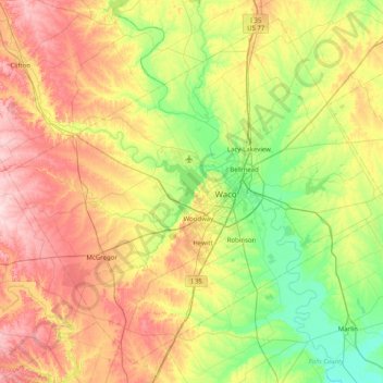 Topografische Karte McLennan County, Höhe, Relief
