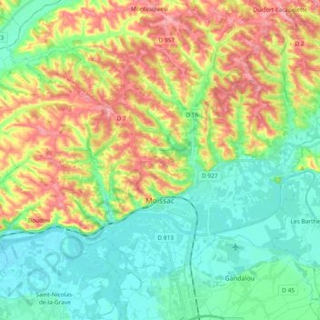 Topografische Karte Moissac, Höhe, Relief