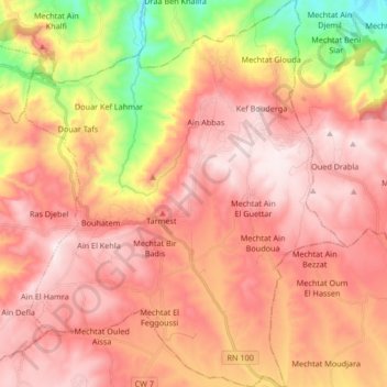 Topografische Karte Bouhatem, Höhe, Relief