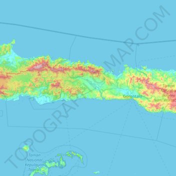 Topografische Karte Gorontalo, Höhe, Relief