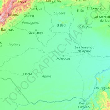 Topografische Karte Río Apure, Höhe, Relief
