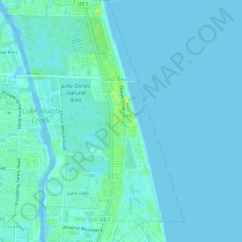 Topografische Karte Juno Beach, Höhe, Relief