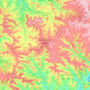 Topografische Karte Departamento Leandro N. Alem, Höhe, Relief