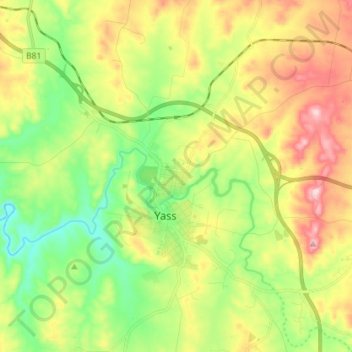 Topografische Karte Yass, Höhe, Relief