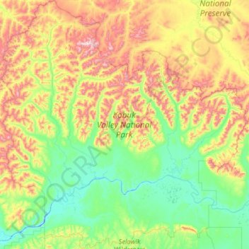 Topografische Karte Kobuk Valley National Park, Höhe, Relief
