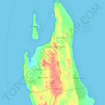 Topografische Karte Zanzibar North, Höhe, Relief