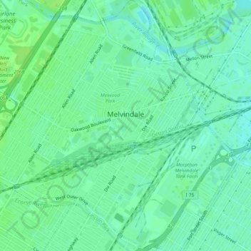 Topografische Karte Melvindale, Höhe, Relief