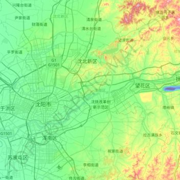 Topografische Karte Hunnan District, Höhe, Relief