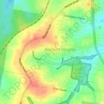 Topografische Karte Boronia Heights, Höhe, Relief
