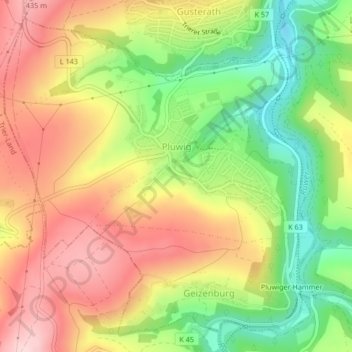 Topografische Karte Pluwig, Höhe, Relief