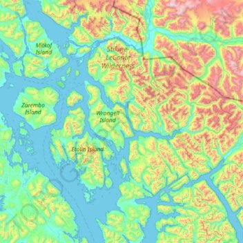 Topografische Karte Wrangell, Höhe, Relief