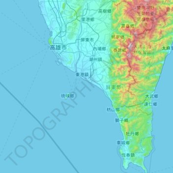 Topografische Karte 屏東縣, Höhe, Relief