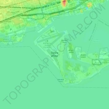 Topografische Karte Toronto Island, Höhe, Relief