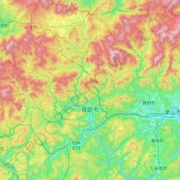 Topografische Karte Maniwa, Höhe, Relief