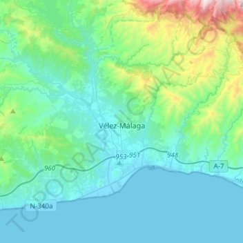 Topografische Karte Vélez-Málaga, Höhe, Relief