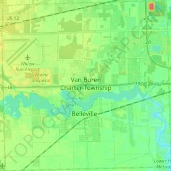 Topografische Karte Van Buren Charter Township, Höhe, Relief
