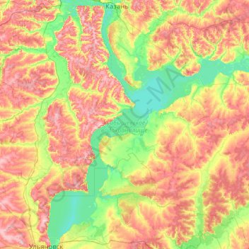 Topografische Karte Kuibyschewer Stausee, Höhe, Relief
