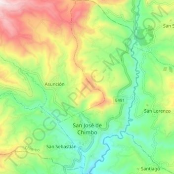 Topografische Karte San José de Chimbo, Höhe, Relief