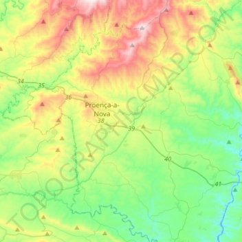 Topografische Karte Proença a Nova e Peral, Höhe, Relief