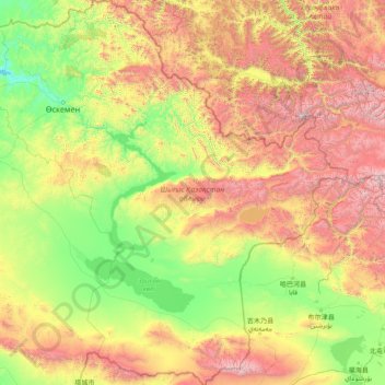Topografische Karte Gebiet Ostkasachstan, Höhe, Relief