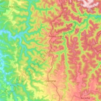 Topografische Karte Glenorie, Höhe, Relief