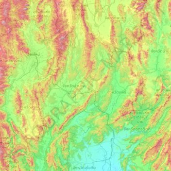 Topografische Karte Lampang, Höhe, Relief