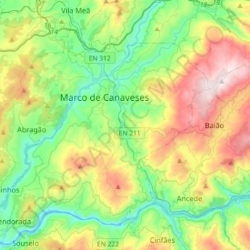 Topografische Karte Marco de Canaveses, Höhe, Relief