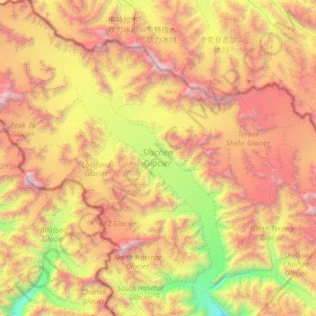 Topografische Karte Siachengletscher, Höhe, Relief