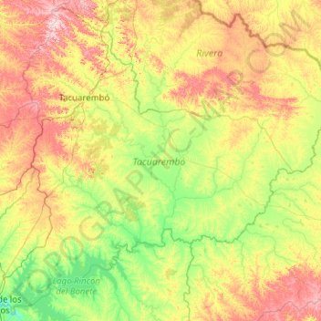 Topografische Karte Tacuarembó, Höhe, Relief