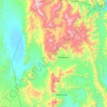 Topografische Karte Miquihuana, Höhe, Relief